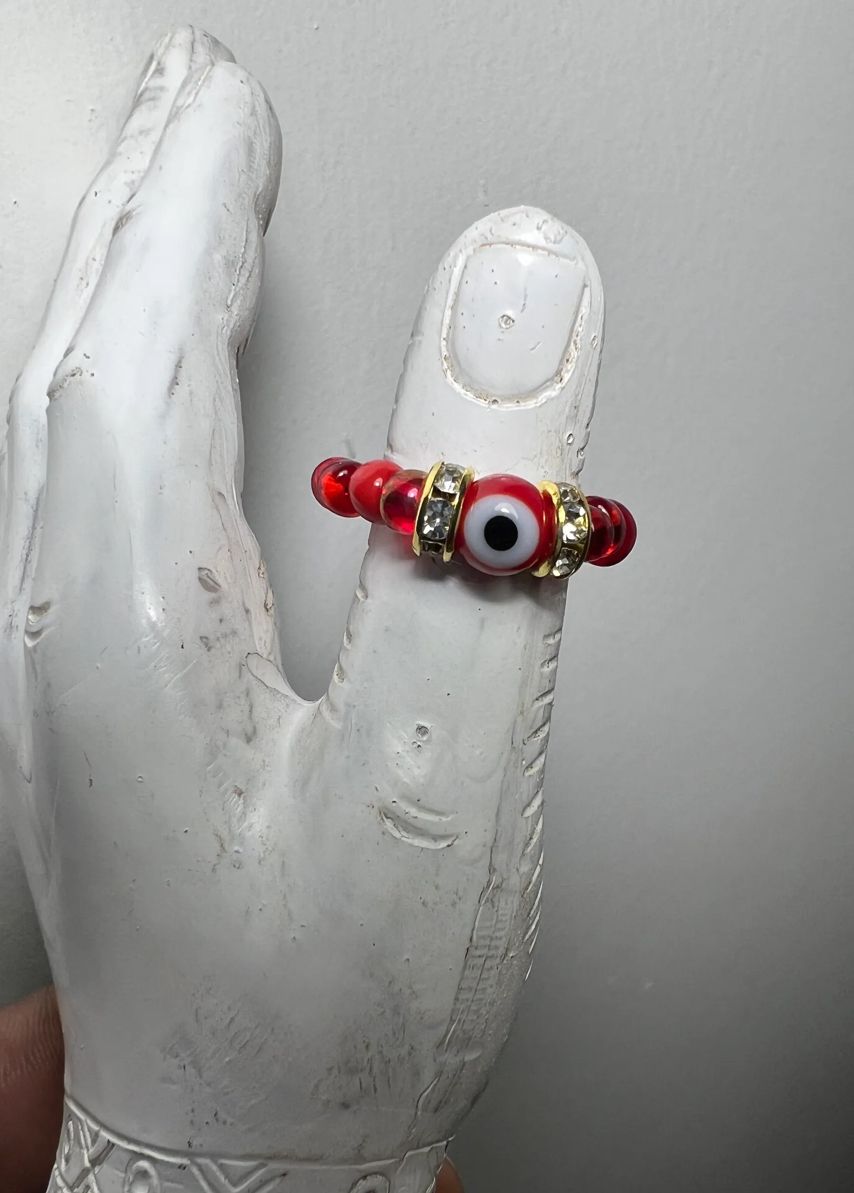 Evil Eye stretchy ring—red 