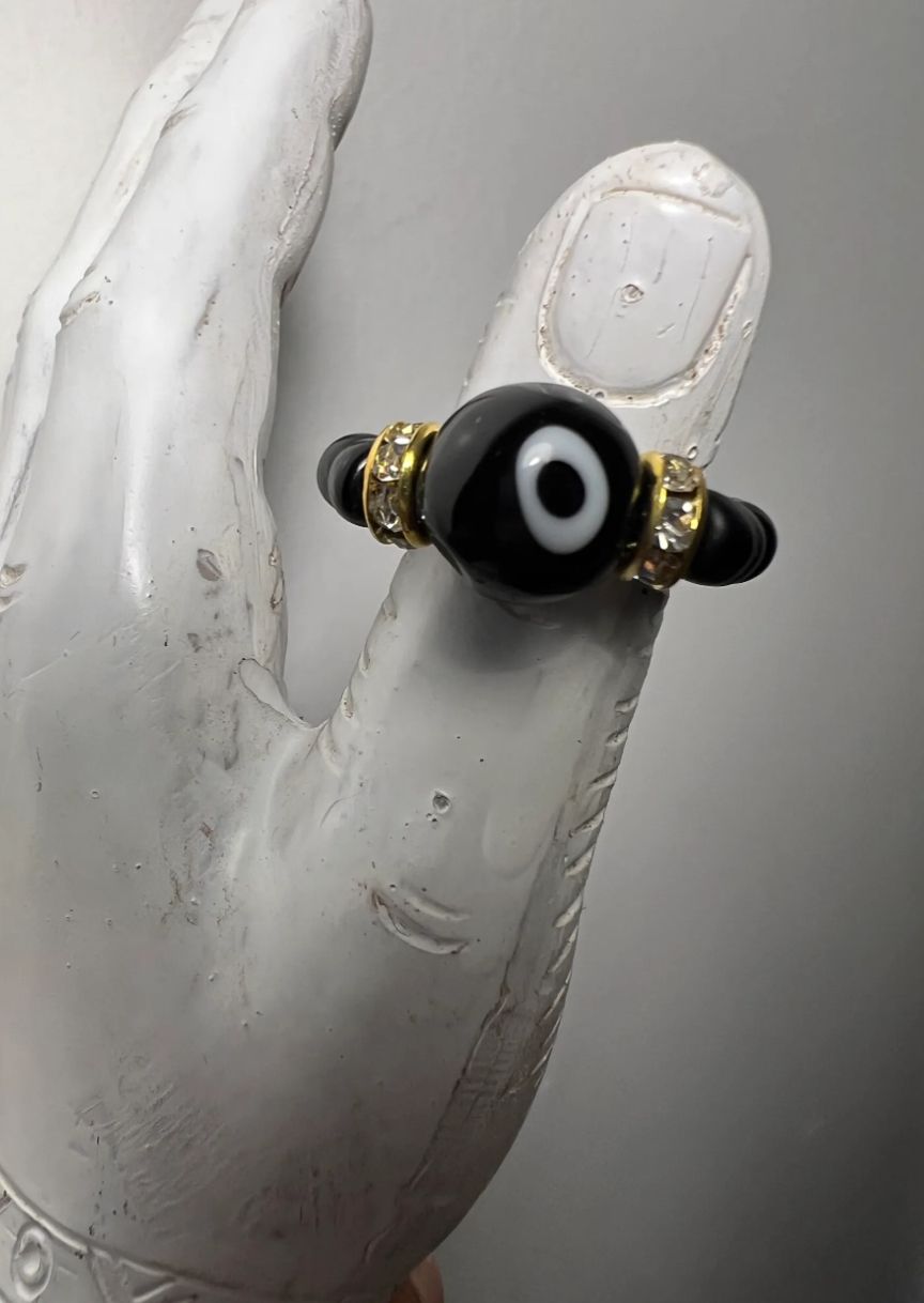 Evil Eye stretchy ring—black