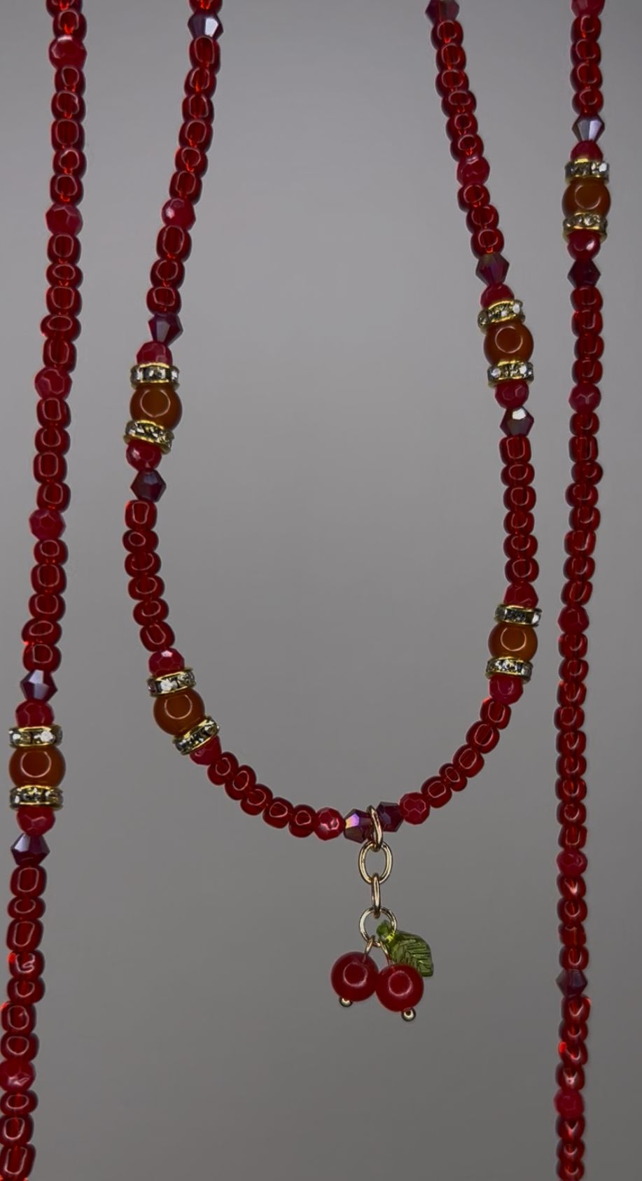 🍒 “Lady in Red” Carnelian Cherry Dangle waist beads 