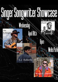 Singer-Songwriter Showcase featuring Jer Killinger, S.J. Roberts, August James, and David Bridwell (host)
