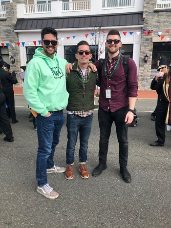 With WWHSMB Percussion Staff Frank Cannella (center) and Sean Lucas (right) at Huntington St. Patrick's Day Parade, 2020.
