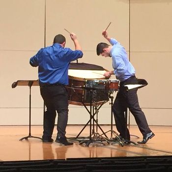 From percussion duet "Theatric No. 6" by Casey Cangelosi, 2015. Logan Turner (left), Joe (right)
