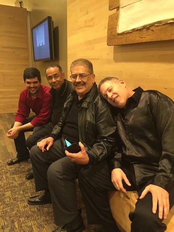 Post Crane Latin Ensemble performance with Jose Madera (left), Johnny "Dandy" Rodriguez (center), and Mitch Frohman (right) of the Mambo Legends Orchestra, 2015.
