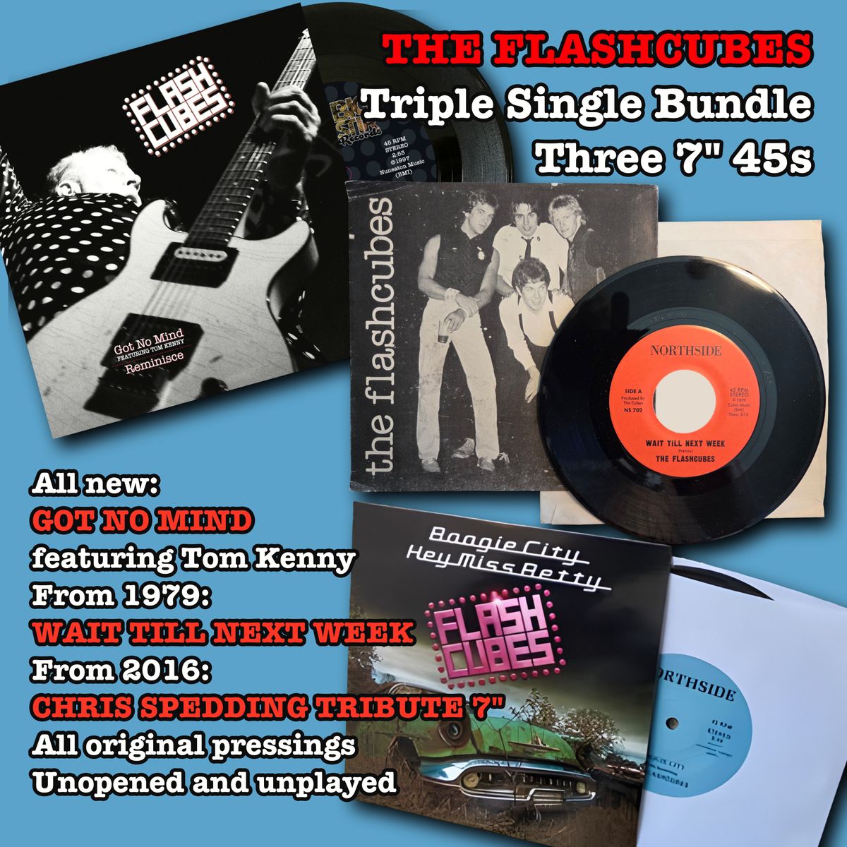 Got No Mind - The Flashcubes - 3x Vinyl 7" 45 Bundle