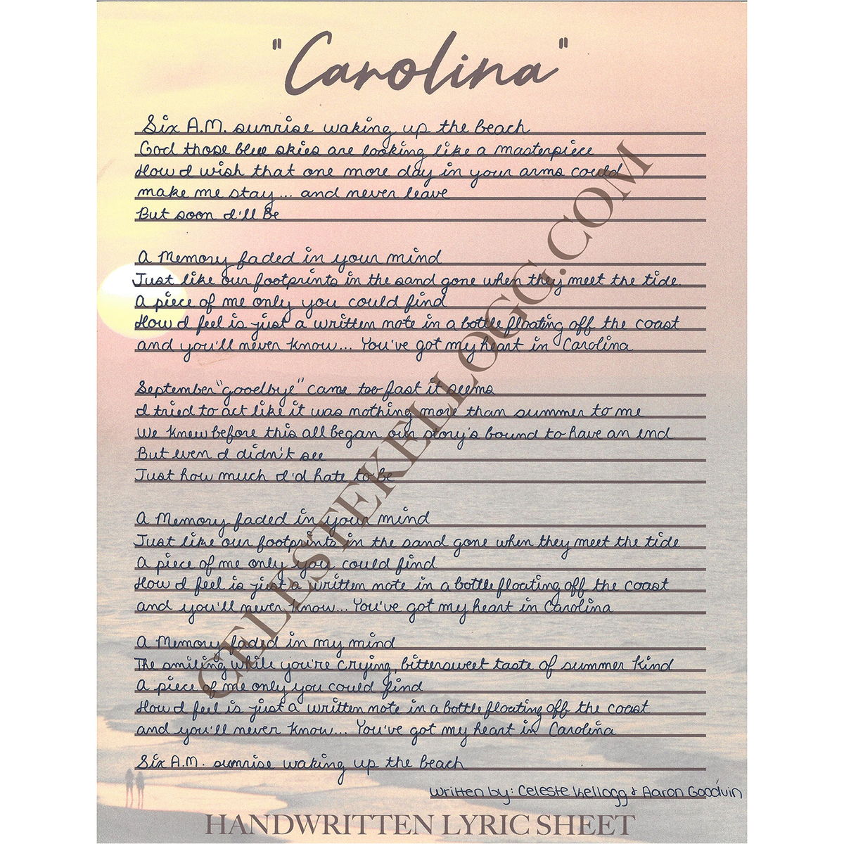 Handwritten Lyric Sheet