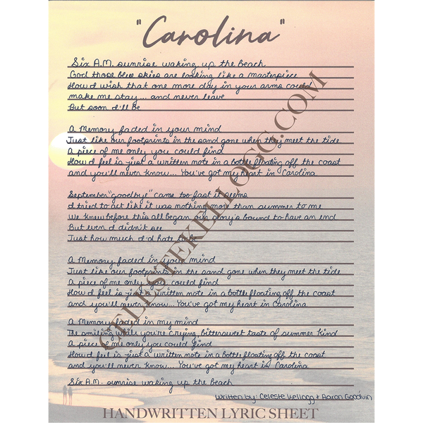 Handwritten Lyric Sheet