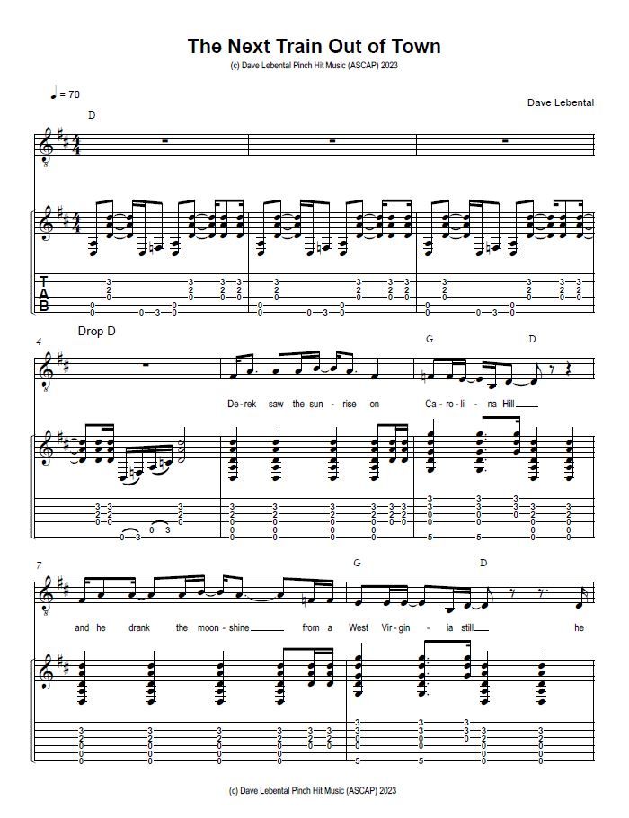 "The Next Train Out of Town"- Sheet Music