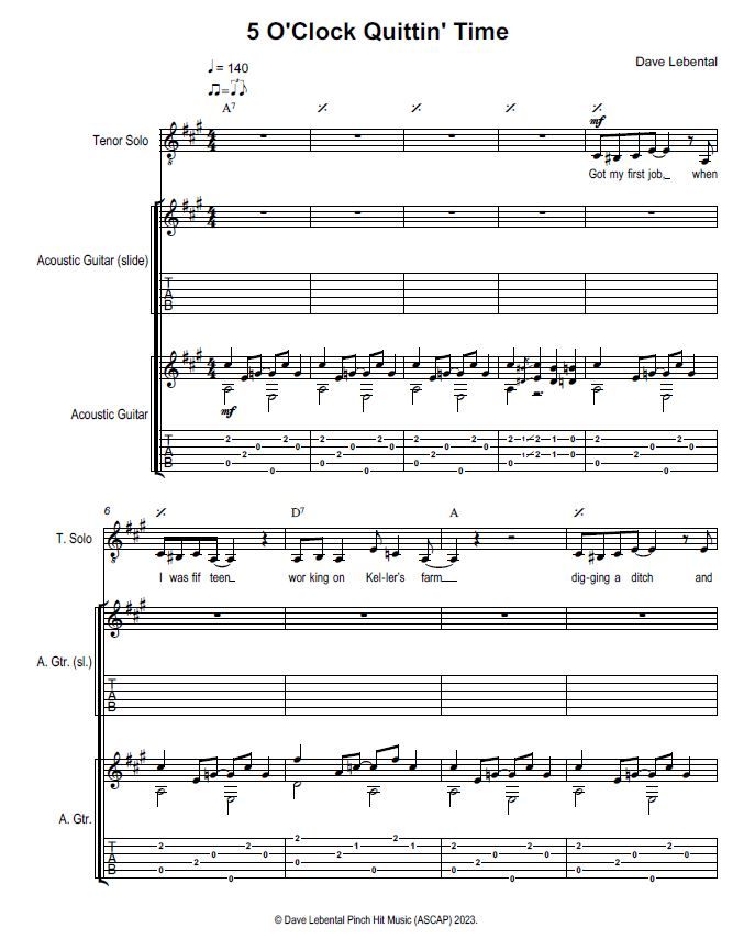 "5 O'Clock Quittin' Time"- sheet music
