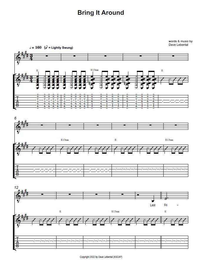 "Bring It Around"- Sheet Music