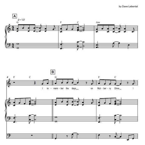 "Mulberry Drive"- Sheet Music
