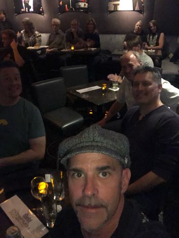 (L-R) Kim B, Evan M, Andy W, and Peter L getting ready to rock! Behind them in the back ( L-R) Linda, Ted S., Al & Ellen M, Tom & Jane R having a pre-set beverage
