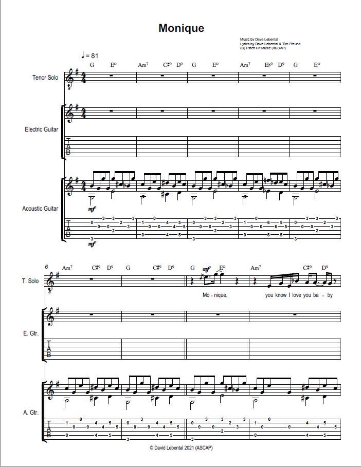 "Monique"- Sheet Music