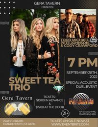 SWEET TEA TRIO & Todd Michael Band Trio Acoustic Duel at Gera Tavern