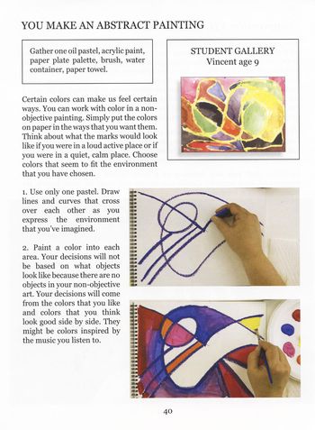Children enjoy making their own non-objective artwork using lines and colors of their choice.
