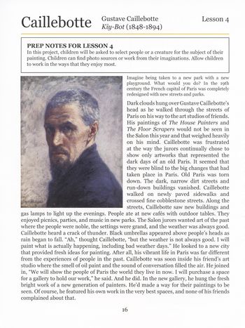 Text lessons feature an artist from the Impressionist movement. This story gives insight into the differences that stood between the Impressionists and the Royal Academy of the mid-1800's.
