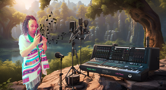 Octavia by the lake with headphones