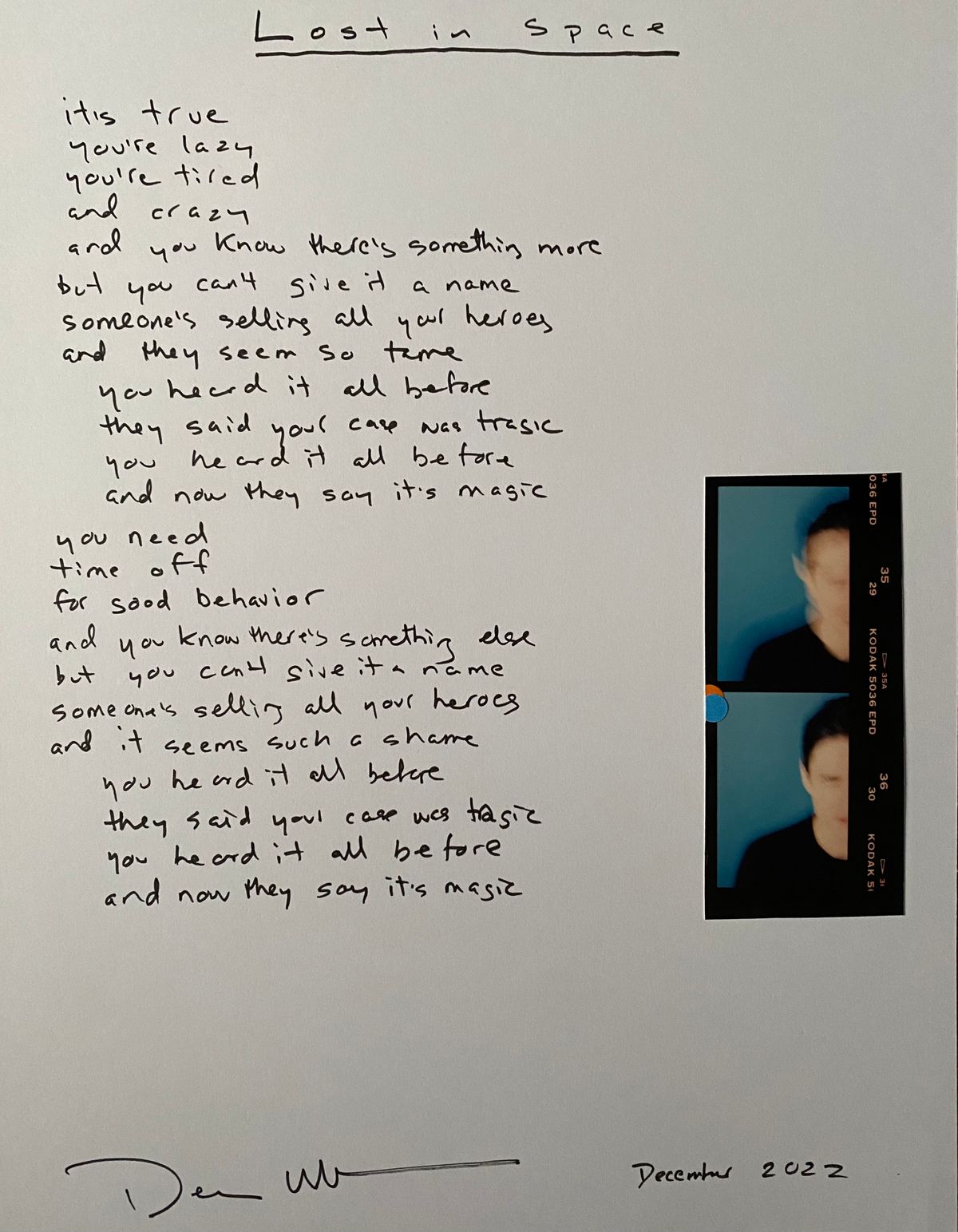 Lyric sheet 