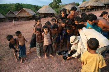 Director & cinematogrpaher Kim Mordaunt films in Ban Pasom village on the Ho Chi Minh Trail in Laos
