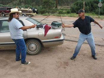 08-03-08: Keith James square off after a day of competitive trout fishing
