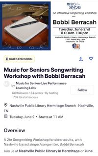 Free Songwriting Workshop - Nashville Public Library -Hermitage Branch