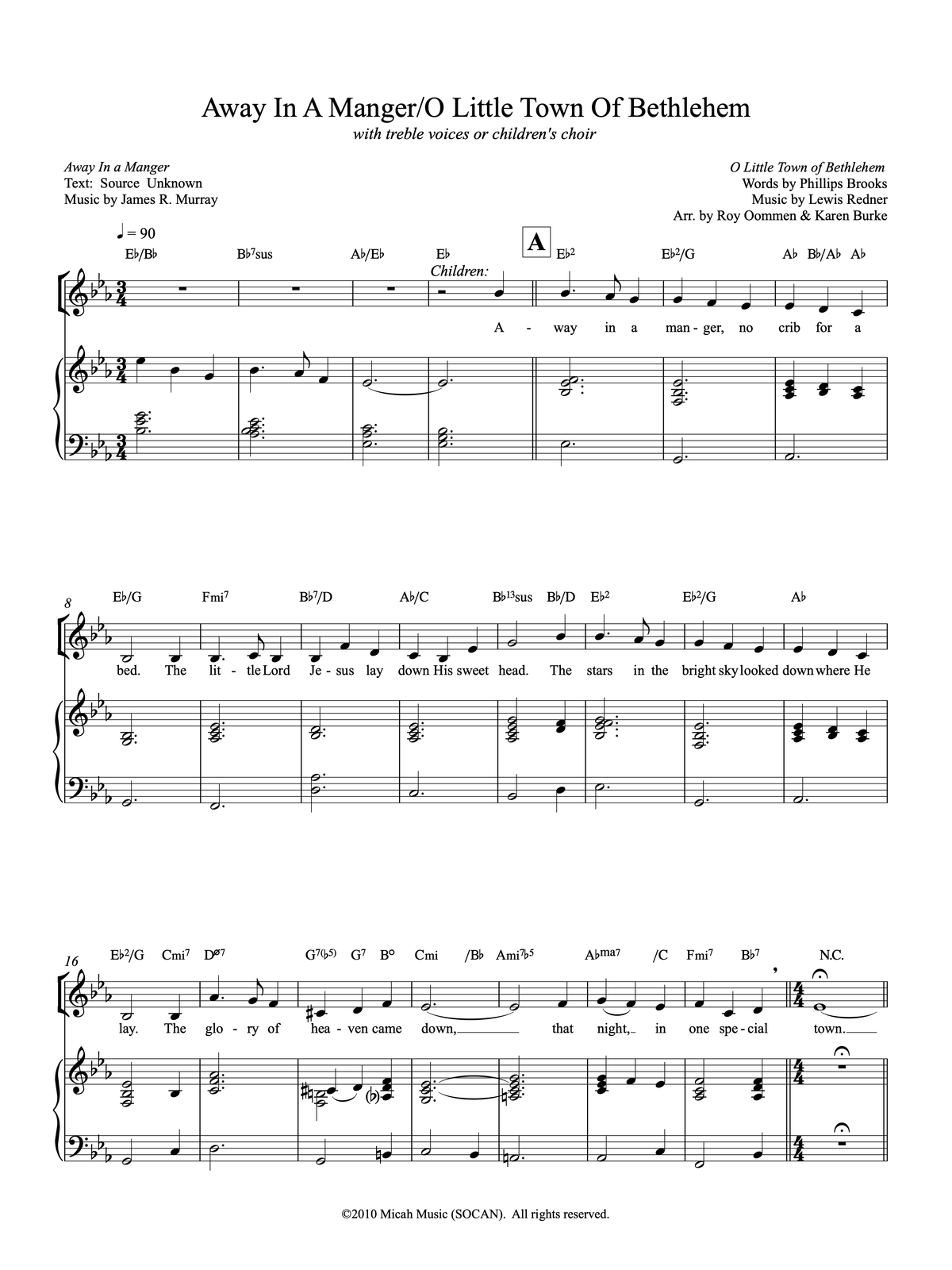 Away In A Manger / O Little Town of Bethlehem - arr. Oommen & Burke - PDF Score (TEST)