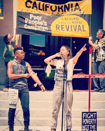 
Soleil prepares to lead the crowd during a march held by The Poor People's Campaign in Sacramento, California. (2018)


