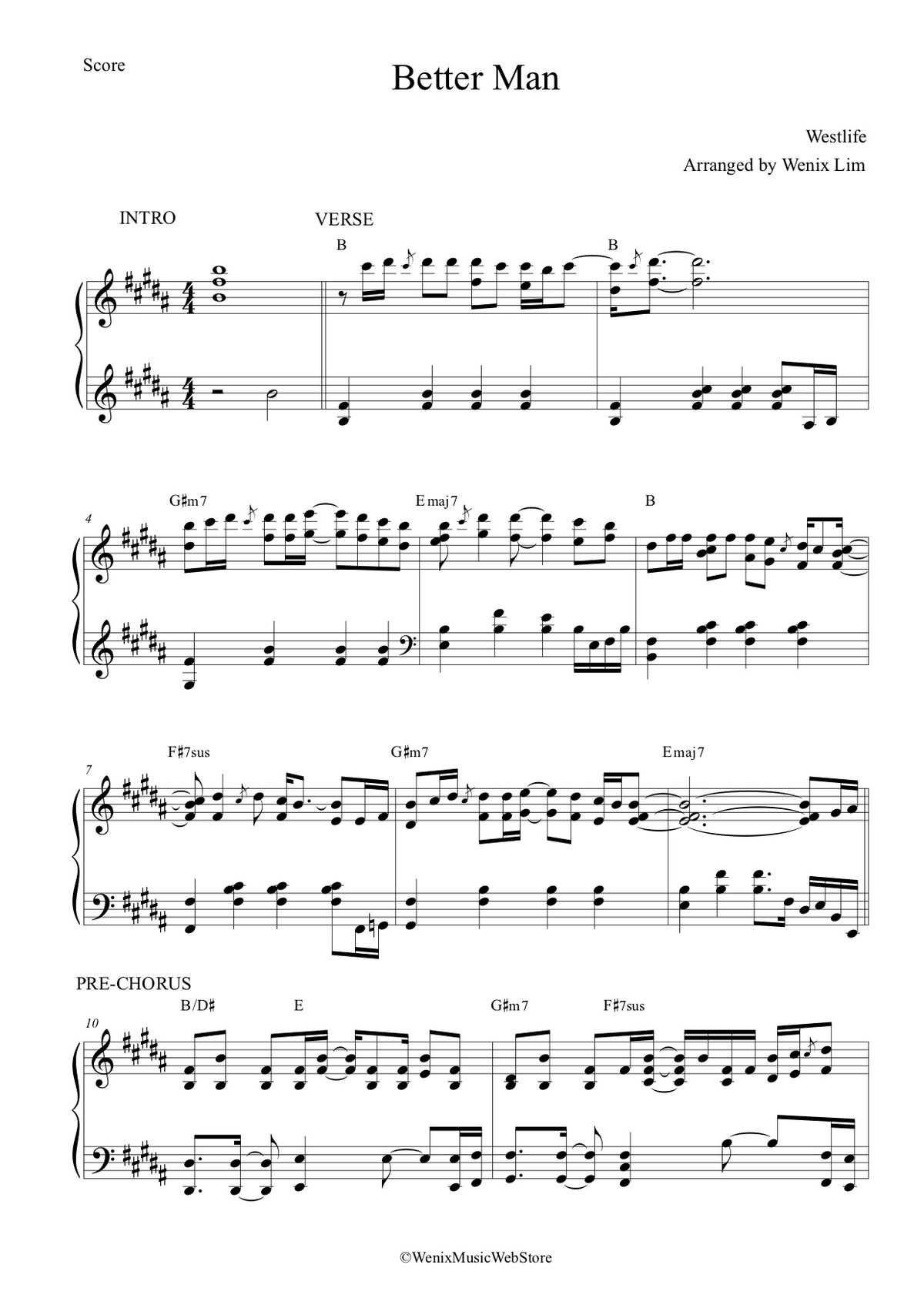 Better Man - Westlife 2019 Piano Full Score