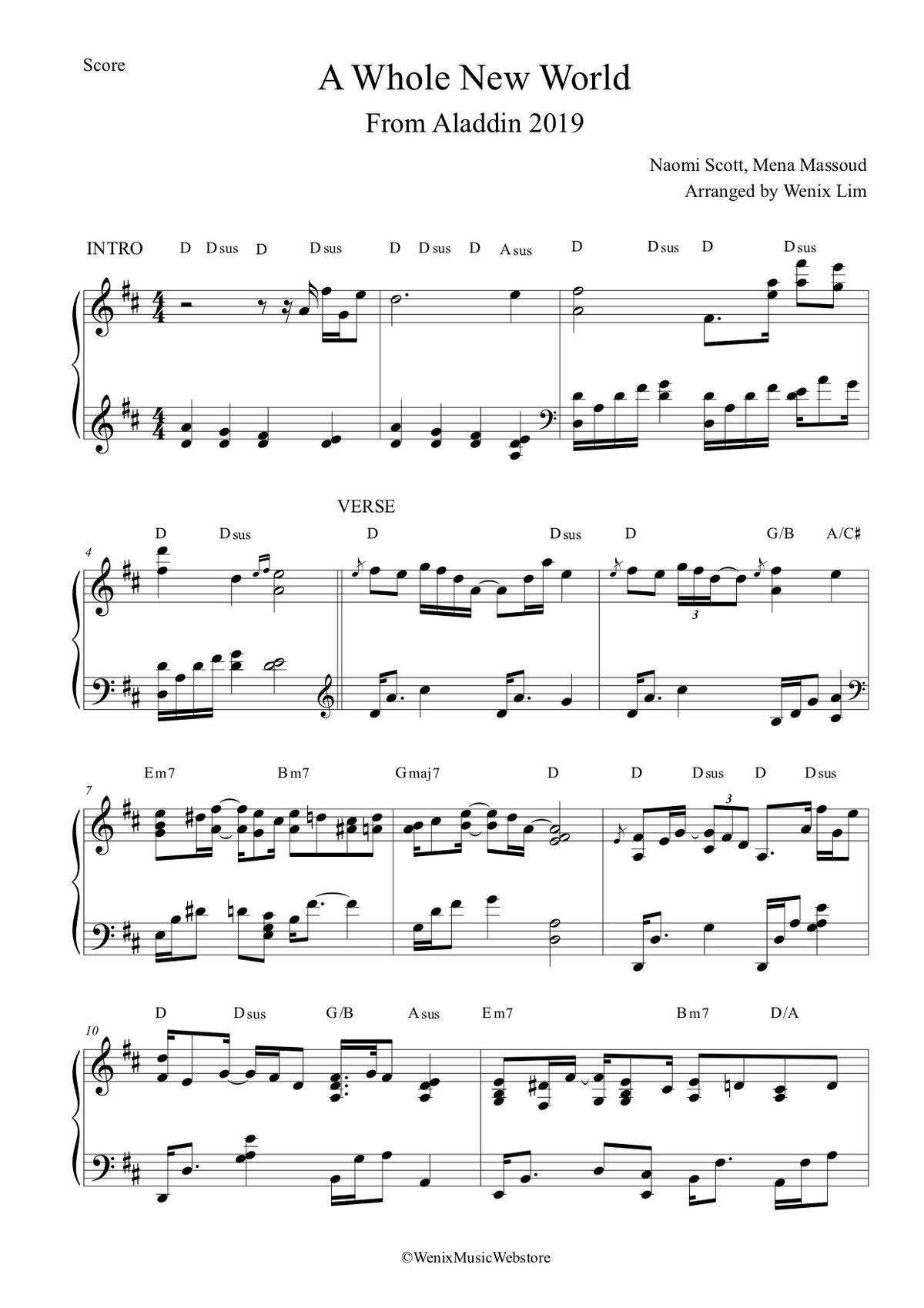 A Whole New World - Naomi Scott, Mena Massoud // From Aladdin 2019 OST Piano Full Score