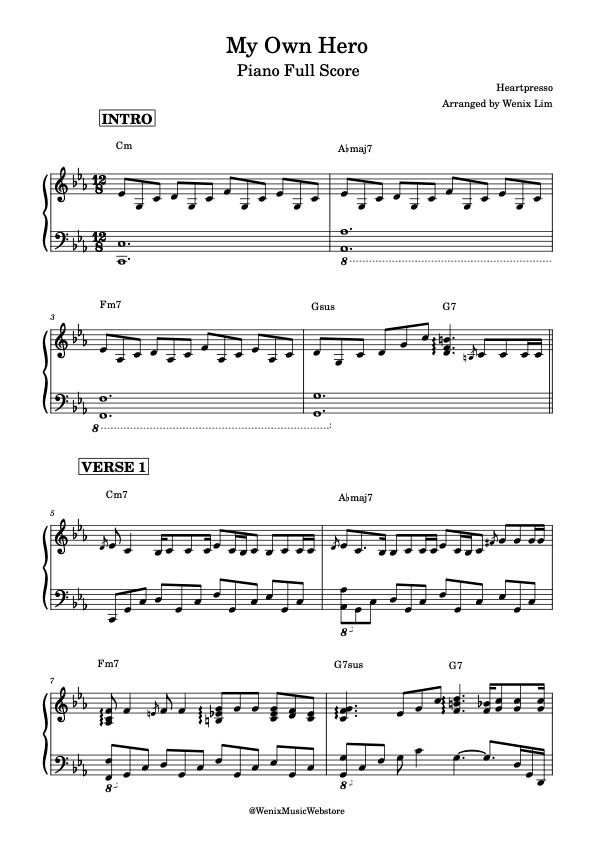 My Own Hero - (Andy Grammer) As performed by Heartpresso｜English Pop Song Piano Full Score