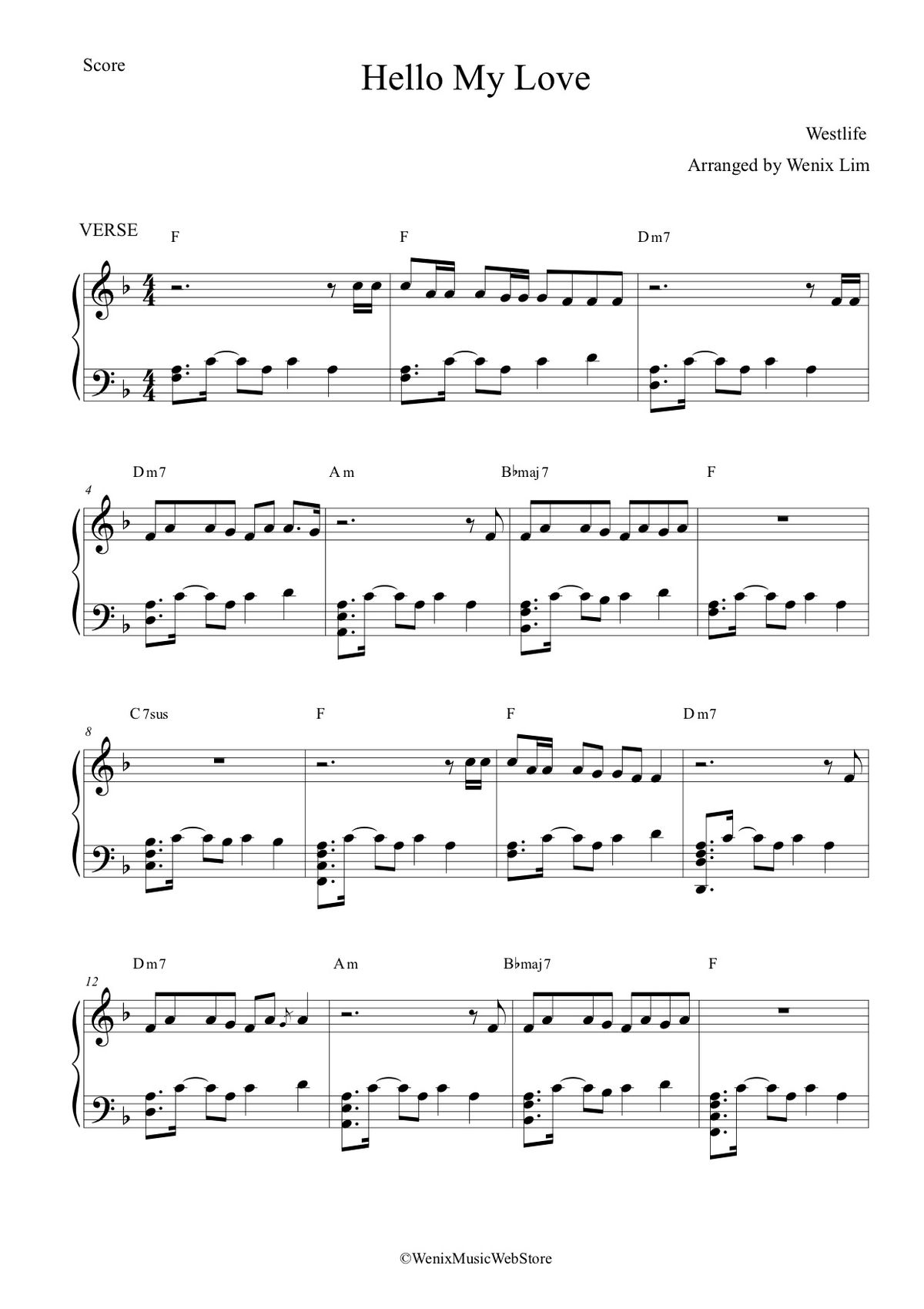 Hello My Love - Westlife Piano Full Score