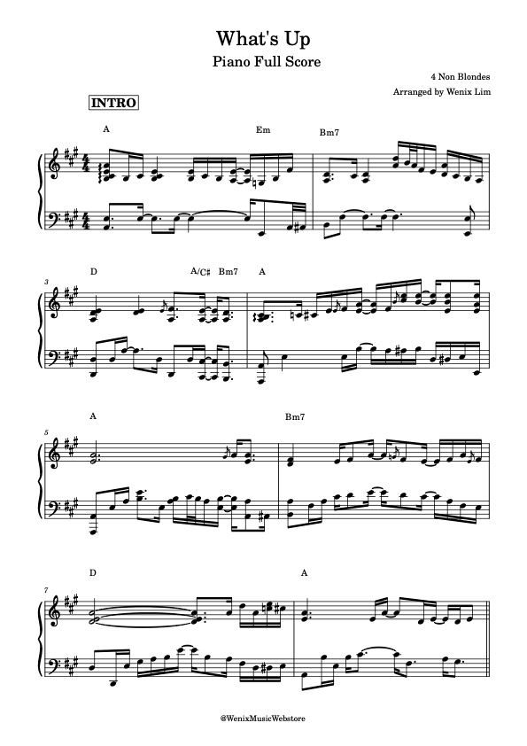 What's Up - 4 Non Blondes｜Pop Song Piano Full Score