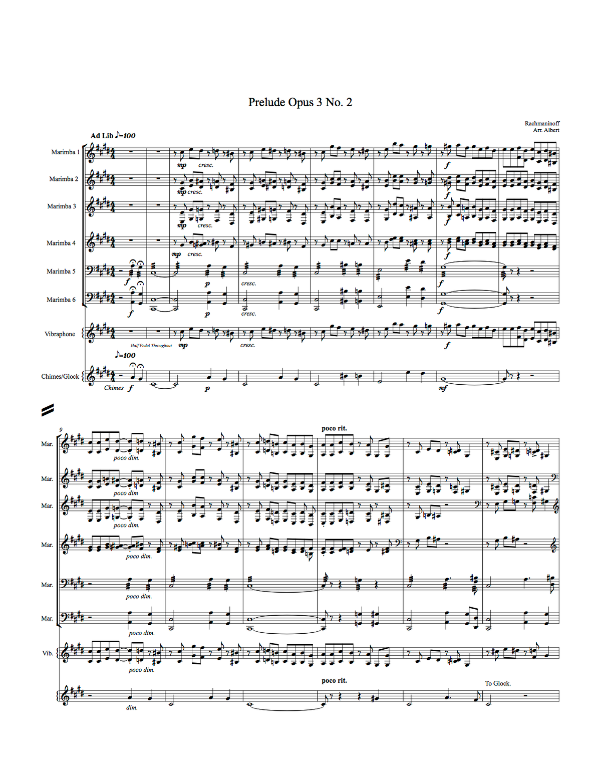 "Prelude Op. 3 No. 2" for Percussion Octet 