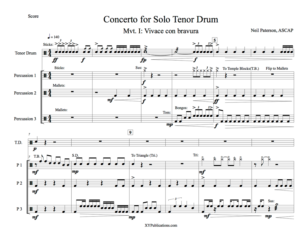 "Concerto For Solo Tenor Drum" by Neil Paterson *Digital Score/Parts*