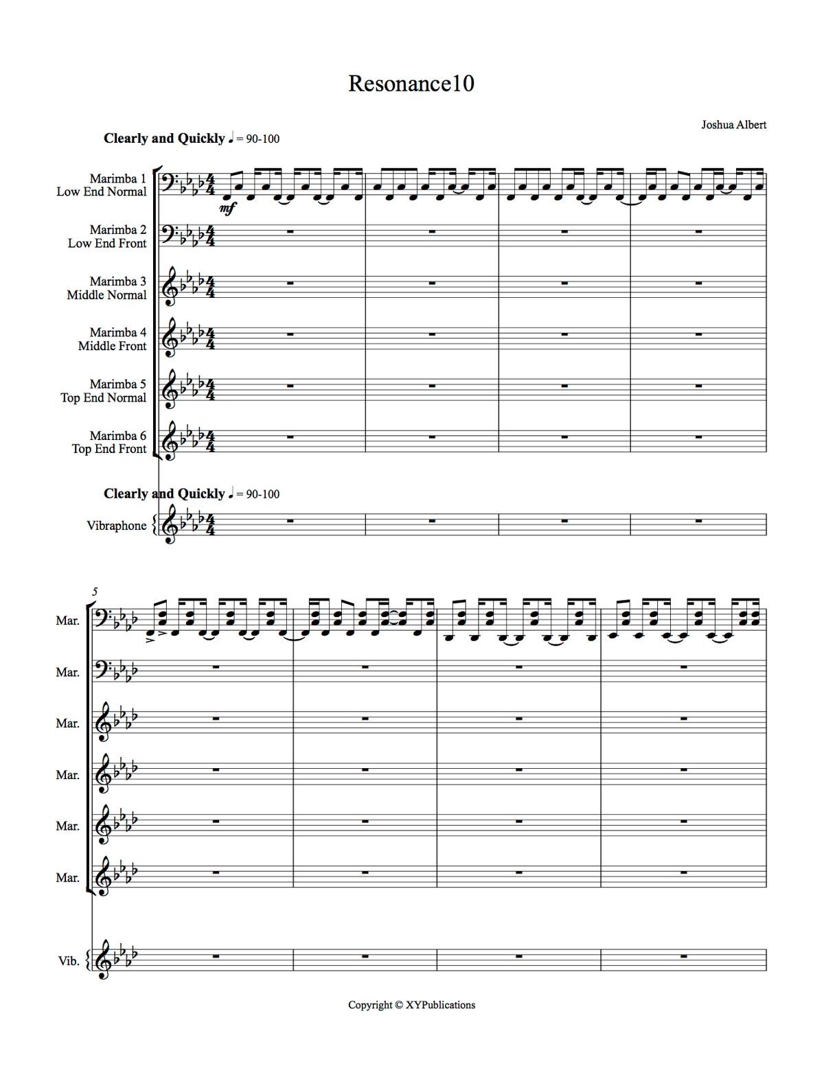 "Resonance10" for Marimba Septet *Printed Score and Parts*