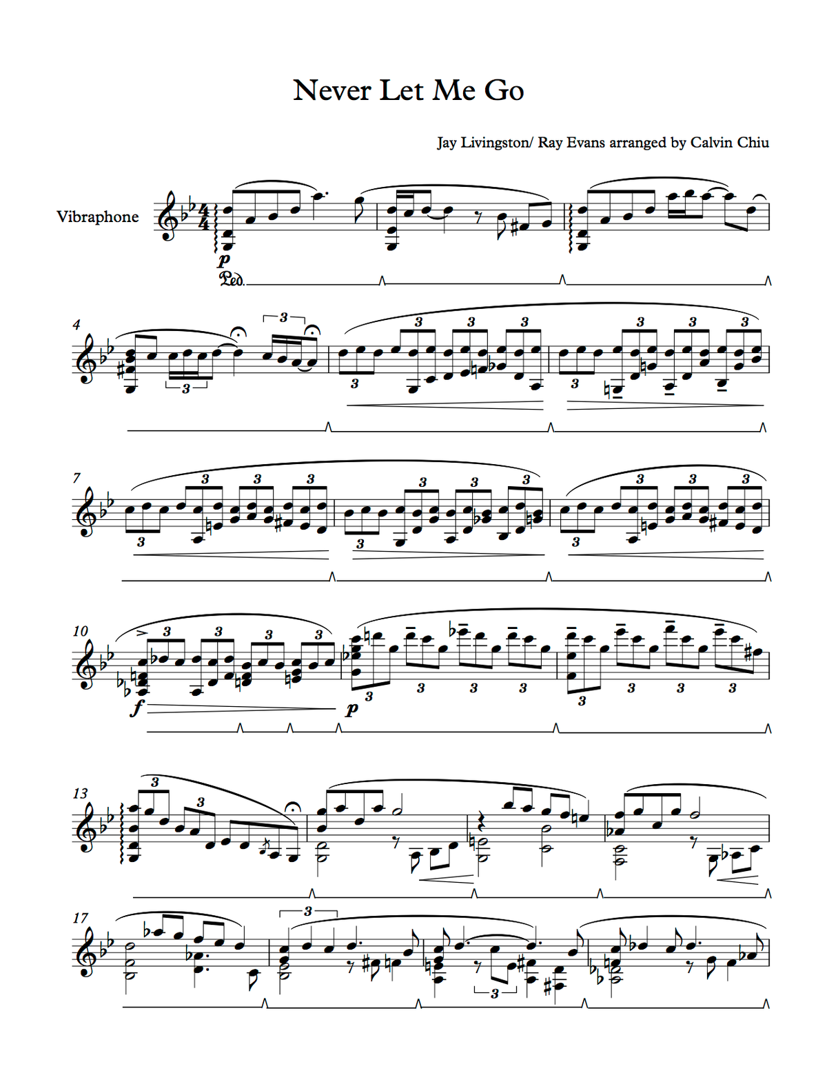 "Never Let Me Go"  Jay Livingston/Ray Evans Arr. Chiu