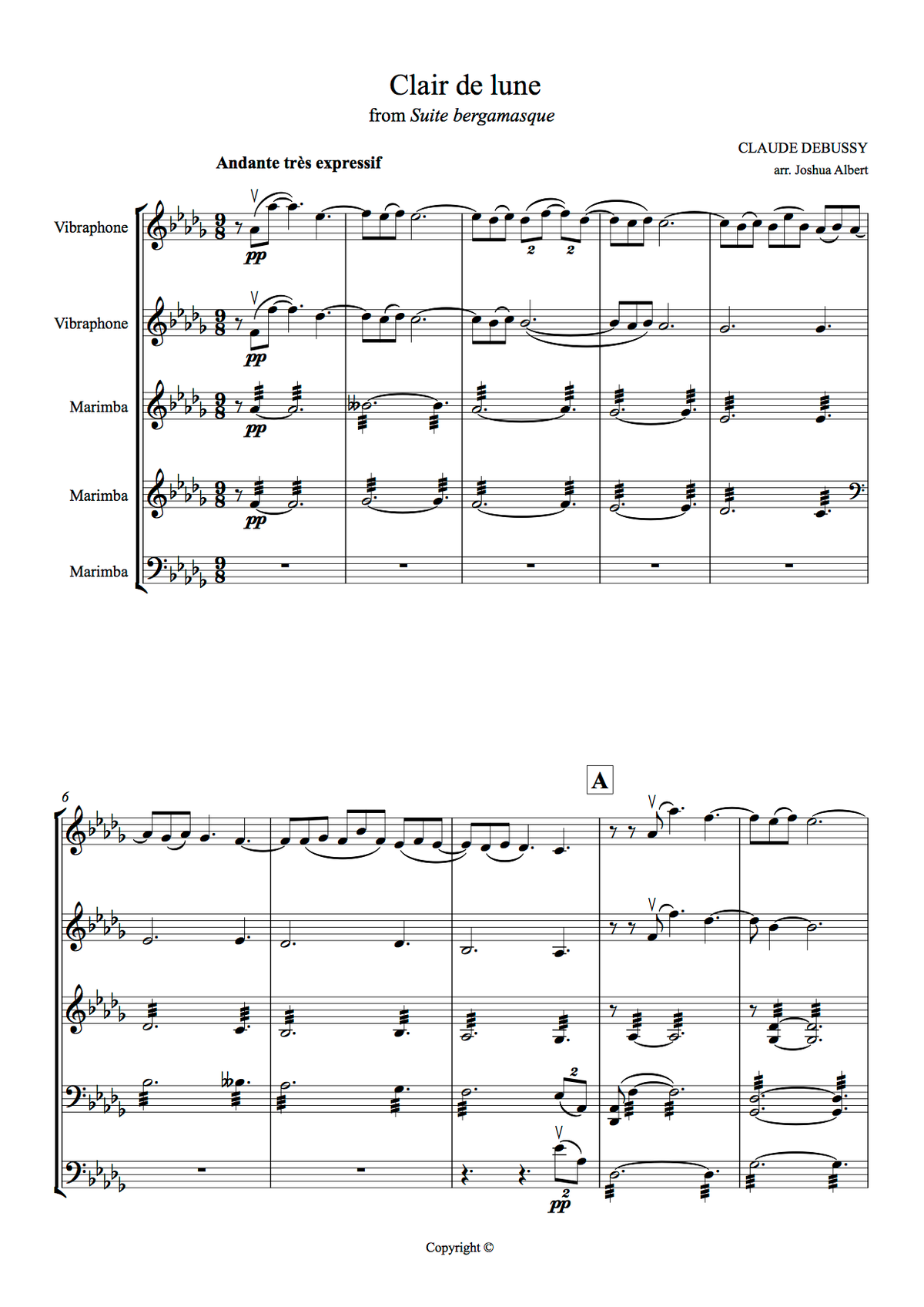 "Claire de Lune" for Mallet Quintet