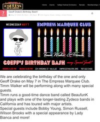 Lady Bianca  singing guest at the Empress Theater. A  birthday Bash for Geoffrey Drake