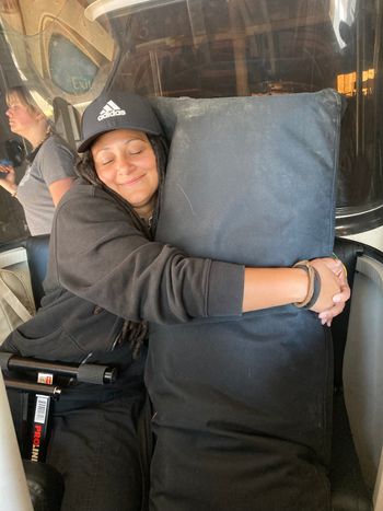 Dani giving my keyboard the hugs & love it righteously deserves, Mt. Howard Tramway, Summer 2023
