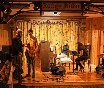 Schmoozing with Dani before my first hometown show, at the Range Rider in Enterprise, OR, Nov 2023. Photo courtesy of Roger Averbeck.

