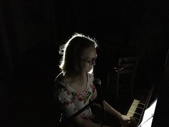 Recording session for the WNC Original Music podcast, after the lights went out, Fairview, NC

