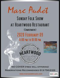 Sunday Folk Show at the Heartwood Restaurant with Marc Audet