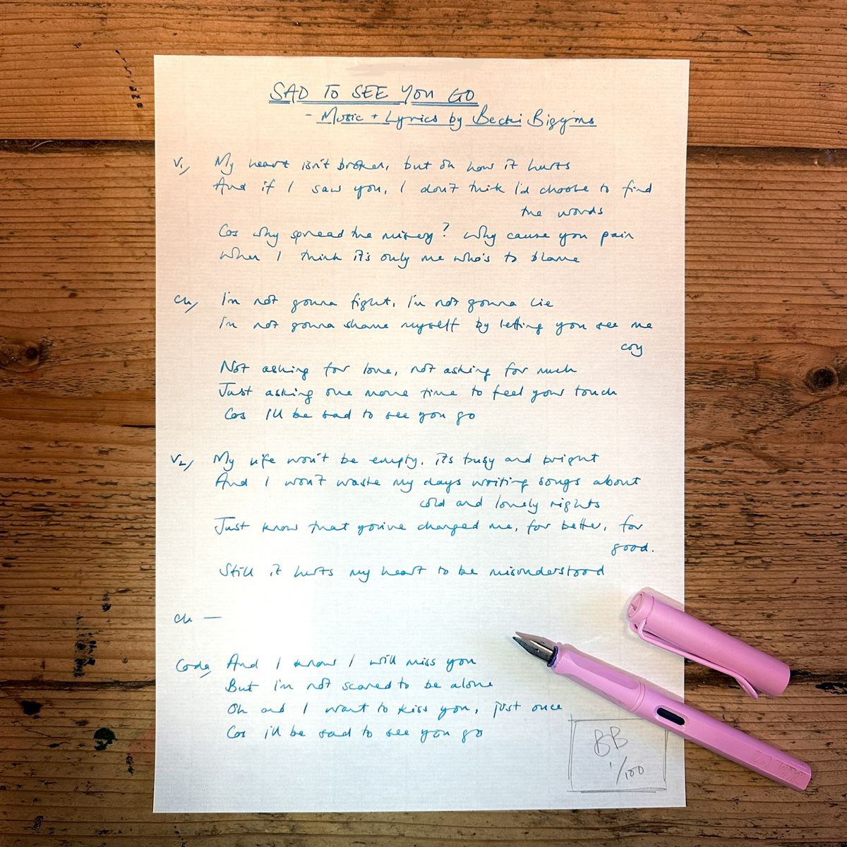 SAD TO SEE YOU GO LIMITED-EDITION LYRIC SHEET