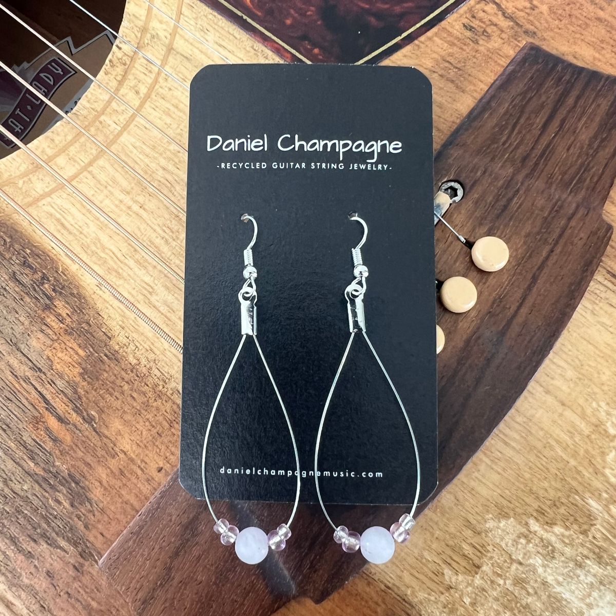 Earrings - Silver String with Pink Beads 