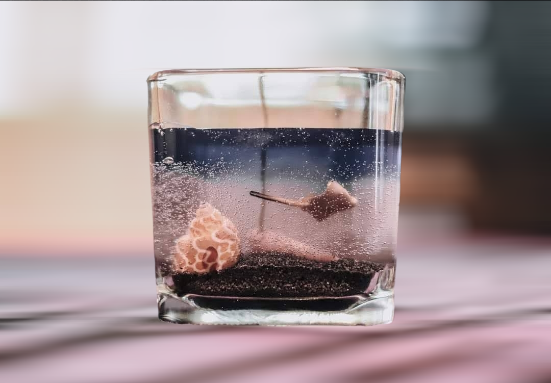 Square Glass Stingray Gel Candle