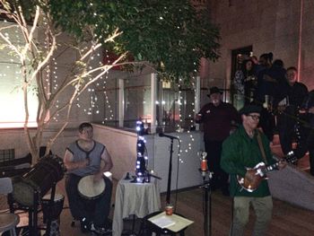 Drummer Chris Scherer & Mandolin Player Capt. J. Farrell performing live as LMB at the Morgan Library & Museum, NYC. The legendary Big Dan Sweeney looks on...

