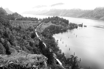 Train passing by Hood River, Oregon
