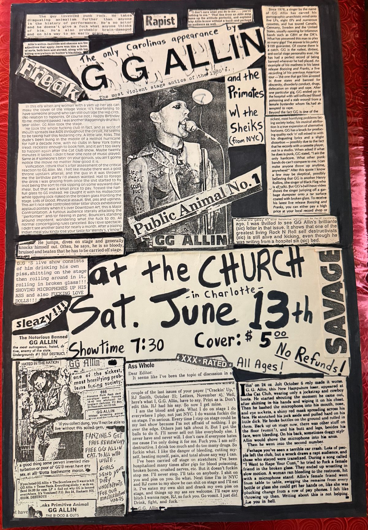 #34 Original Clayton  Flyer Mockup for GG Allin & The Primates/Sheiks  @ The Church