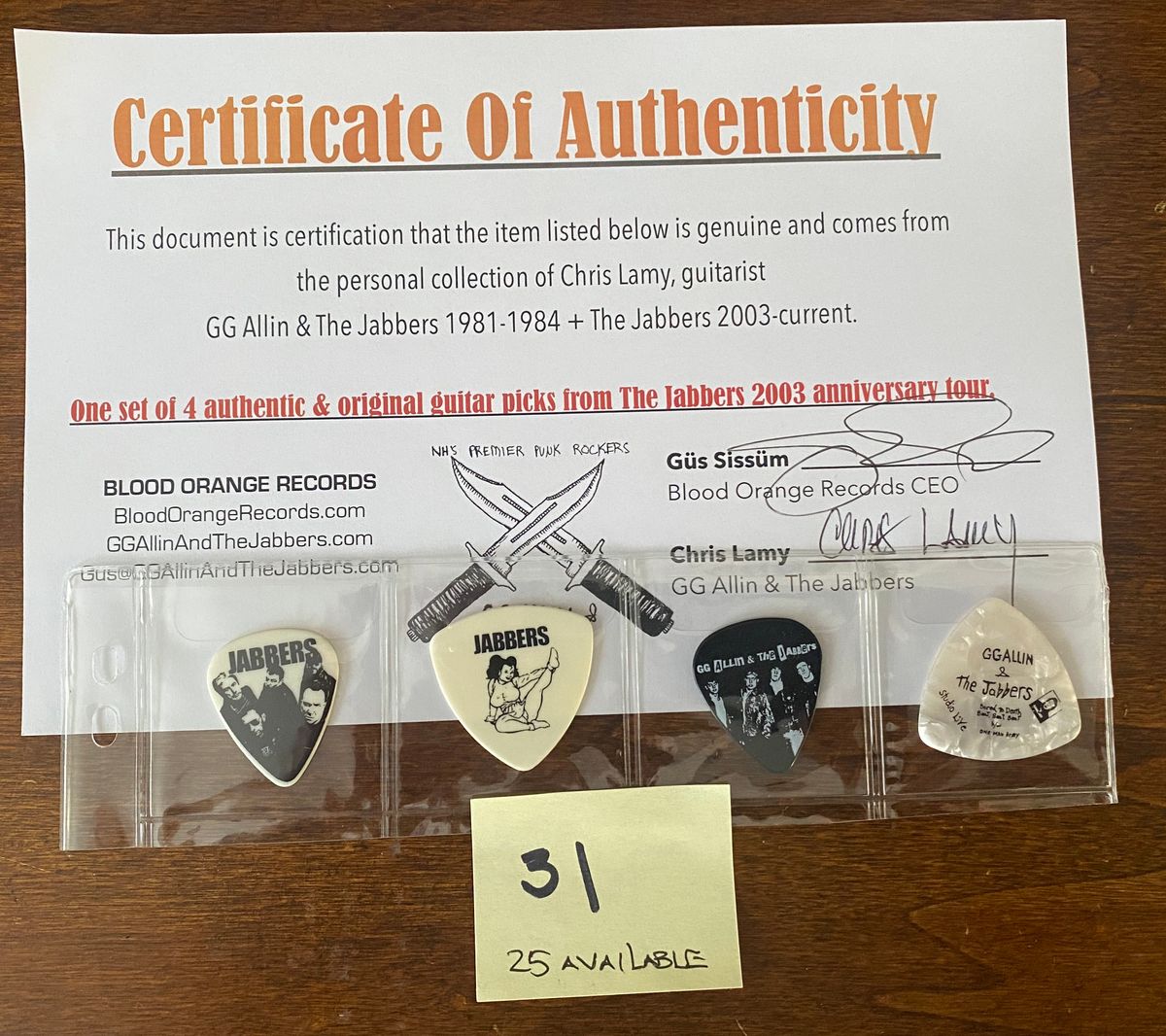 Authentic Original Jabbers 2003 Tour Guitar Pick Set with COA
