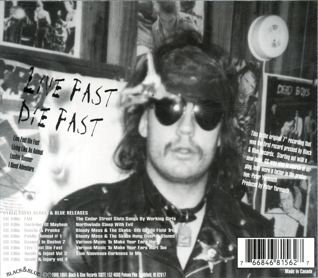 Live Fast Die Fast - Live Fast Die Fast CD - GG Allin & The Jabbers