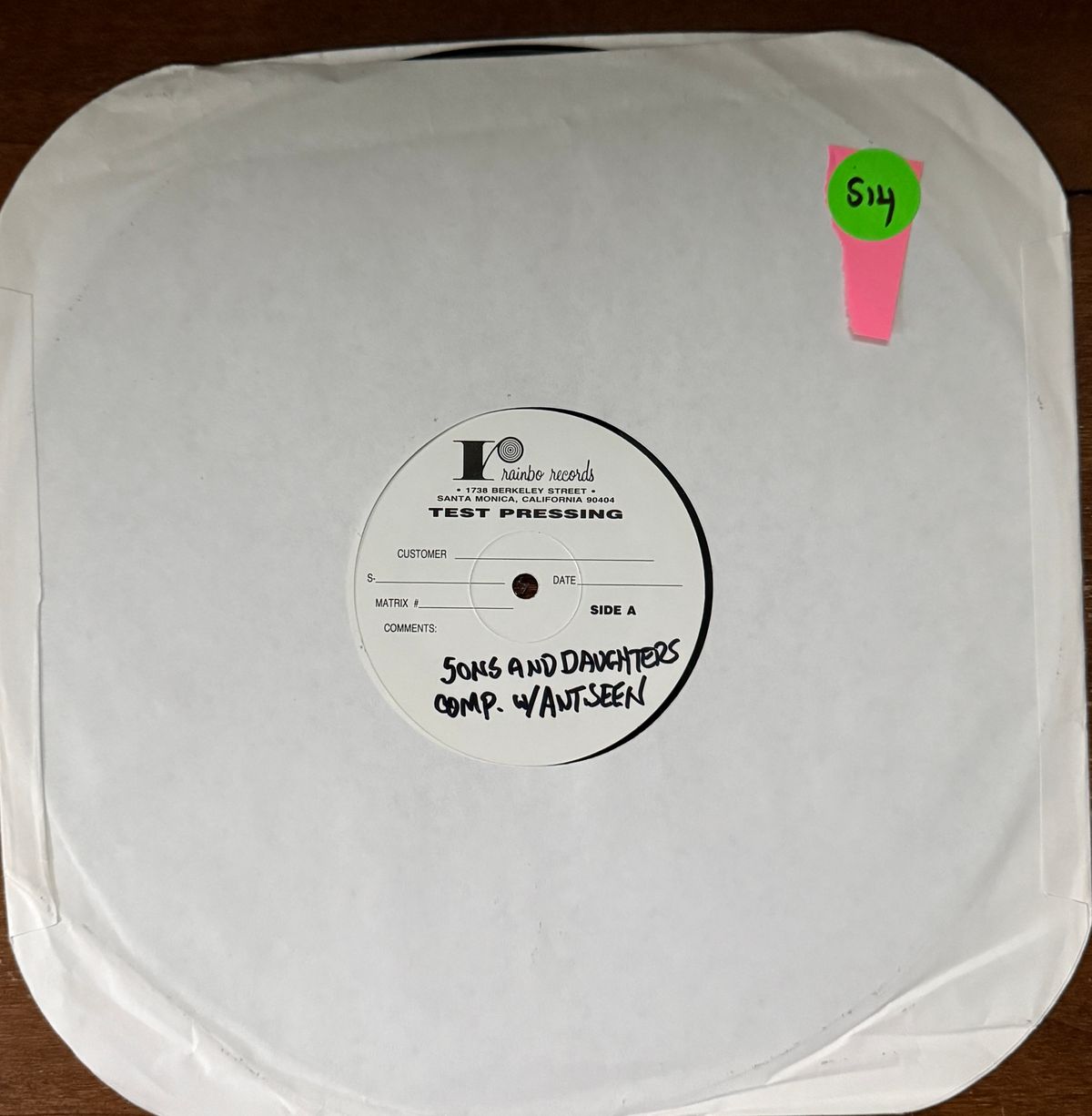 #514 Sons And Daughters Of This Savage Land Test Pressing - #514 SONS AND DAUGHTERS TEST